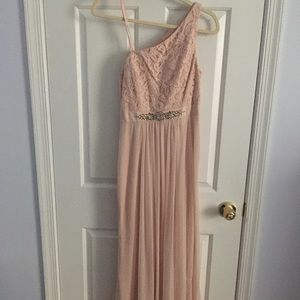 Adrianna Papell blush pink one shoulder midi dress